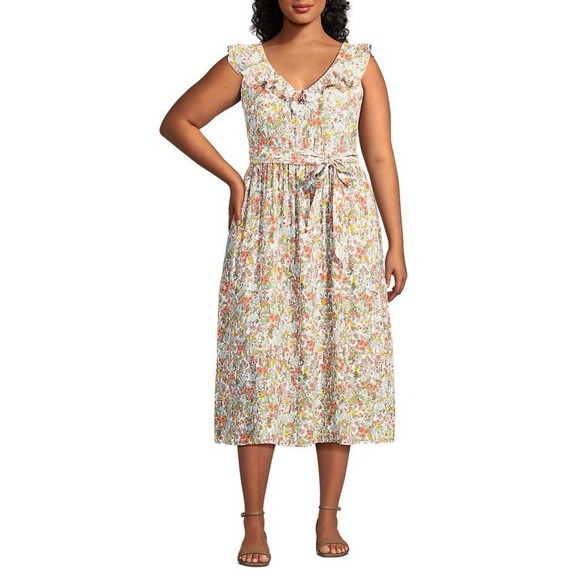 Lands End Sz 3X Crepe Polished Floral Midi Dress Flowy Feminine Cottagecore - Picture 1 of 16